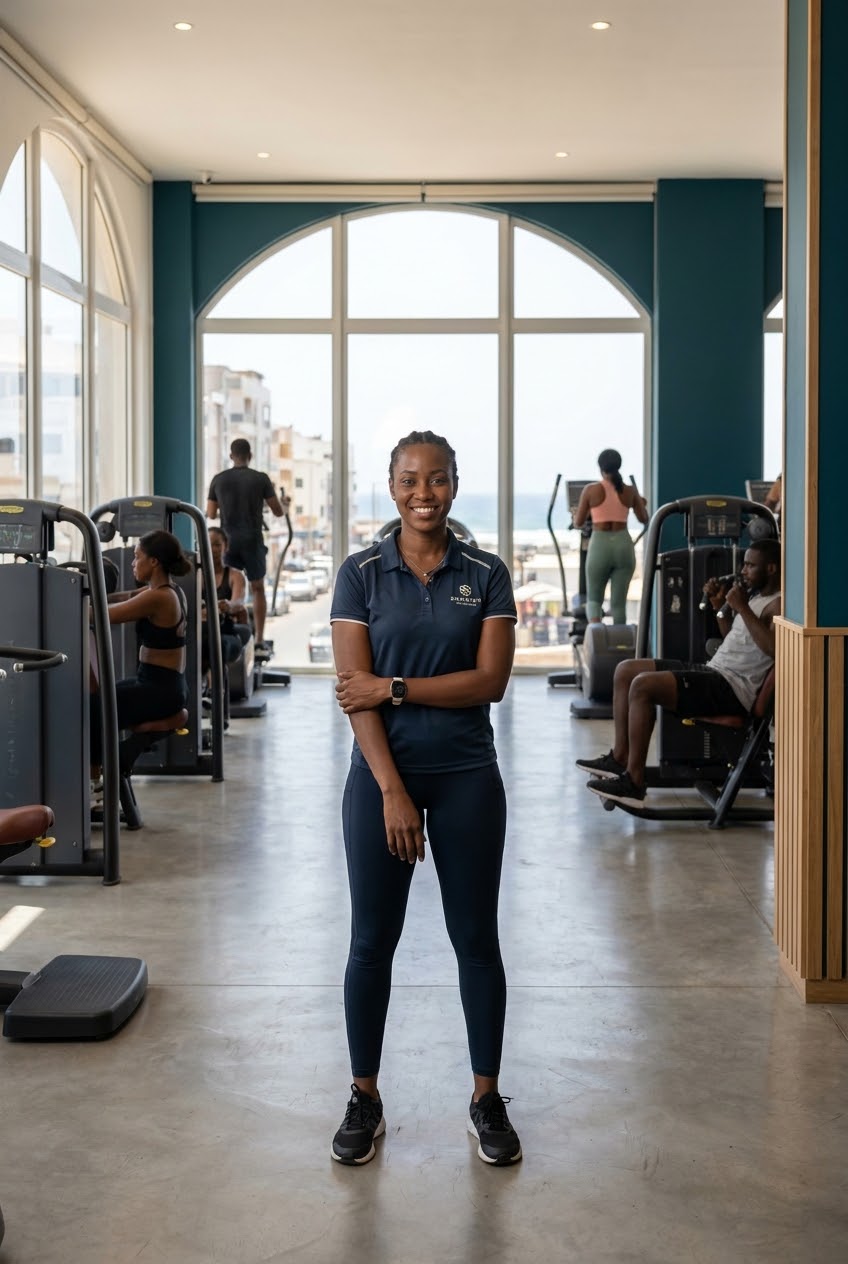 Gérante d'une salle de sport premium équipée avec FitSen à Dakar